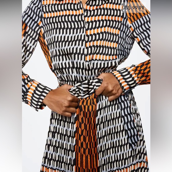 NWT Mango Geometric Print Midi Dress Size 2 - Picture 5 of 7